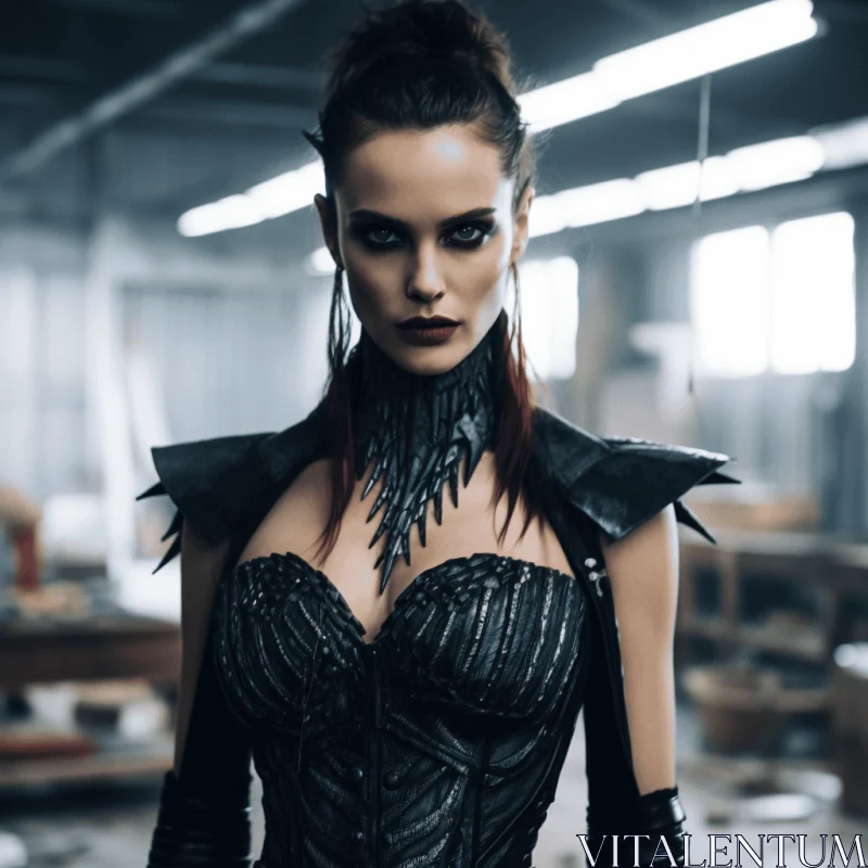 Intricate Black Gown in Industrial Horror Aesthetics AI Image