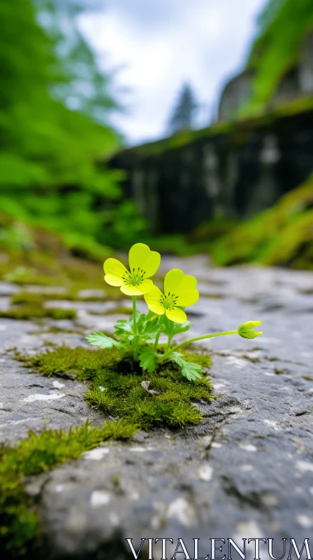 Nature's Contrast: Rocky Path and Vibrant Flowers AI Image