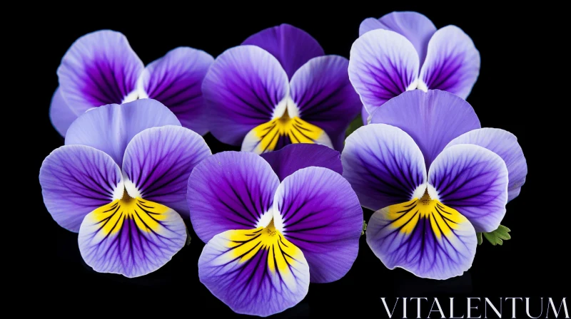 Purple and Yellow Pansies - A Symmetrical Floral Spectacle AI Image