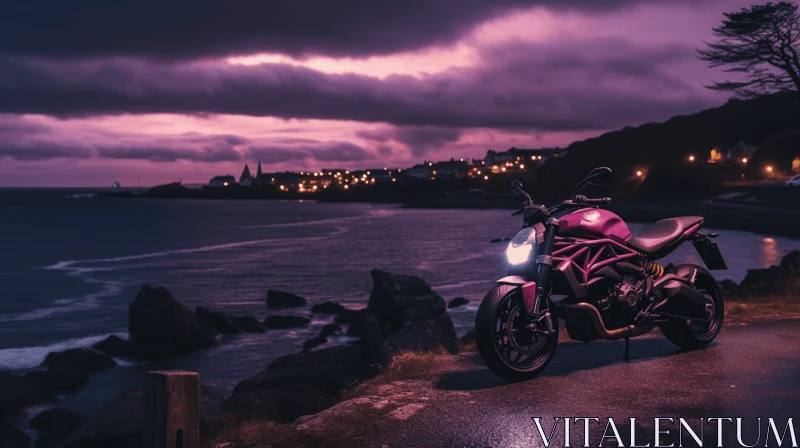 Purple Motorcycle on Cliff Side: Marvel Comics Inspired Art AI Image
