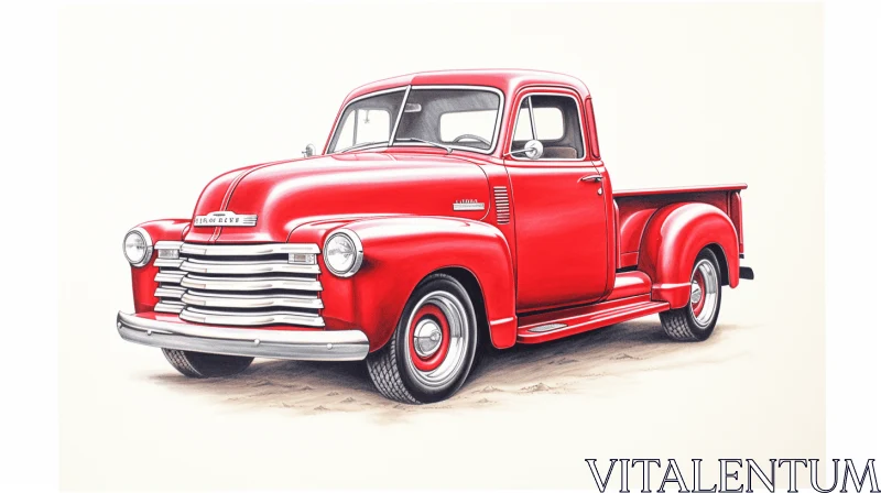 Red Old Pickup Truck Drawing | Realistic Portrait Art AI Image
