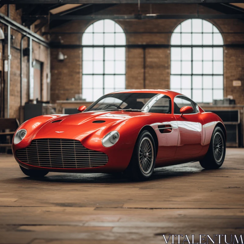 Sleek Red Sports Car in an Aged Architectural Setting AI Image