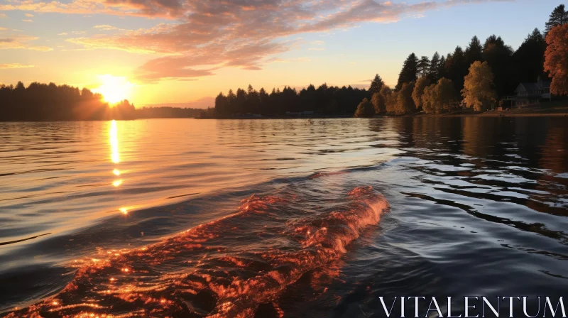 Tranquil Sunset Over Lake: Captivating Nature Scene AI Image