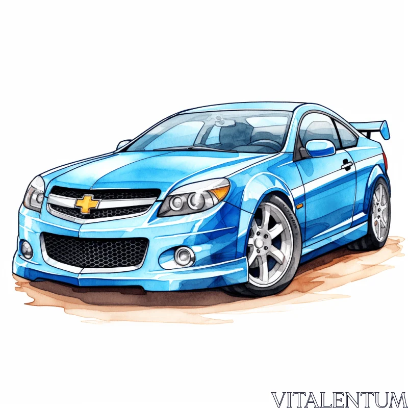 Chevrolet Sporty Car Drawing in Sky-Blue | Detailed Character Design AI Image