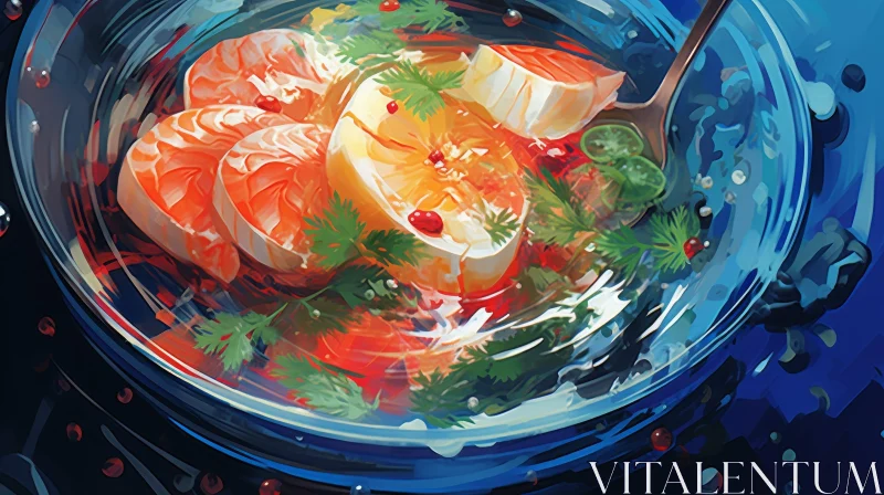 AI ART Delicious Seafood Soup in Glass Bowl