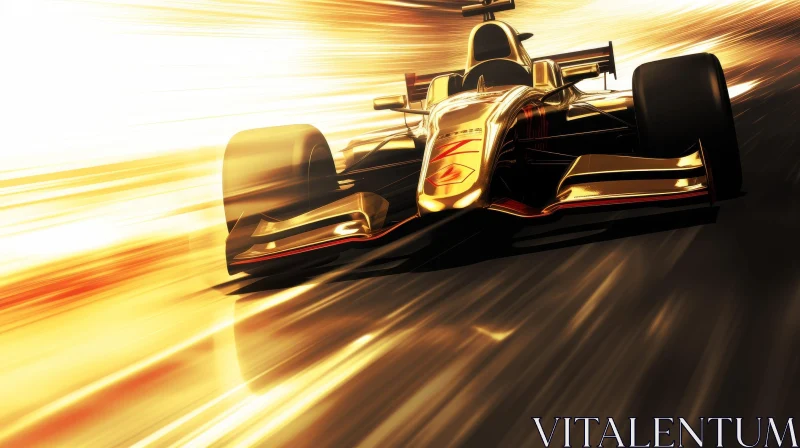 Golden Formula 1 Race Car Speeding Down Track AI Image