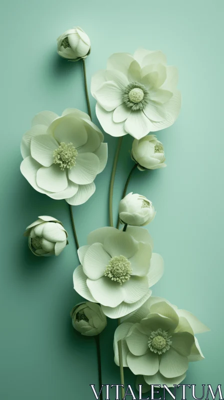 Intricate Floral Arrangements - White Flowers on Turquoise Wall AI Image
