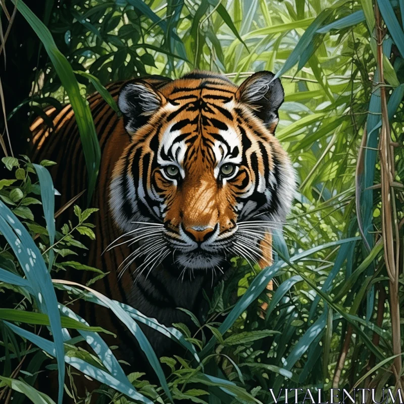 Sumatran Tiger in the Jungle: A Contemporary Asian Art Piece AI Image