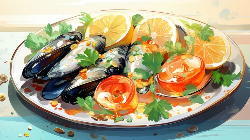 Delicious Plate of Mussels - Artistic Digital Painting