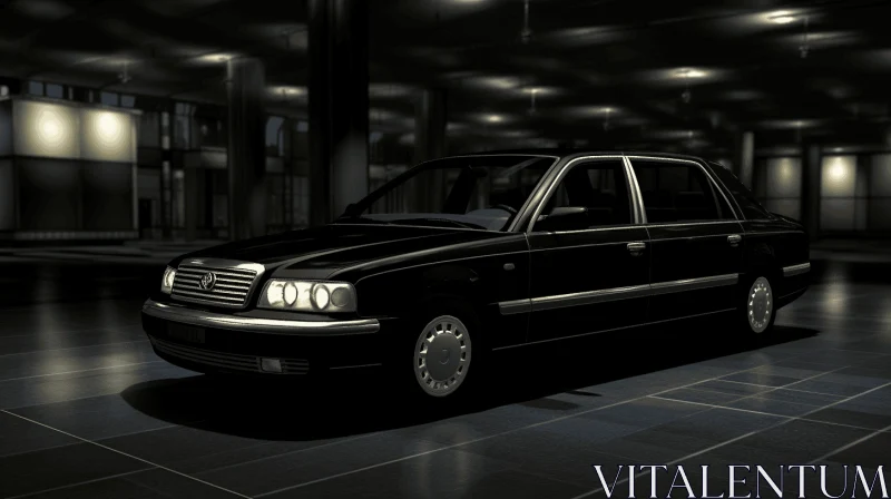 Meticulous Realism: Opulent Black Car Parked in Dimly Lit Building AI Image