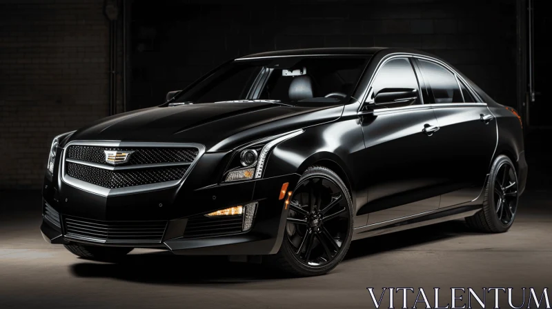 Black Cadillac ATS Sedan in a Dark Garage | Contemporary Candy-Coated Style AI Image