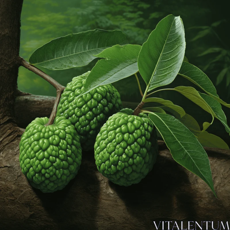 Captivating Illustrations of Green Fruits on a Branch AI Image