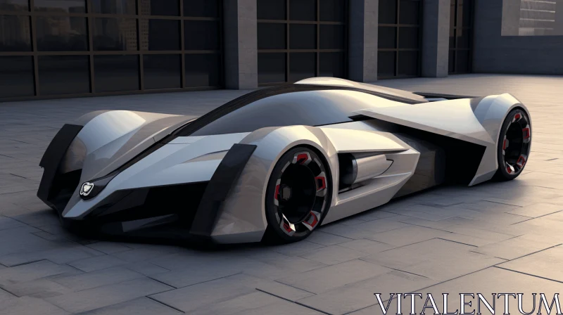 Futuristic Car in front of Building | Energetic and Bold Design AI Image