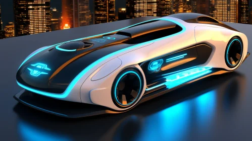 Sleek Futuristic Sports Car with Blue Neon Lights in Dark City