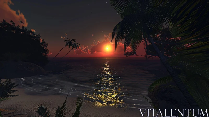 Tranquil Sunset Over Ocean AI Image