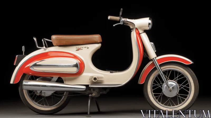 Vintage Scooter: Exquisite Red and White Scooter with Elaborate Details AI Image