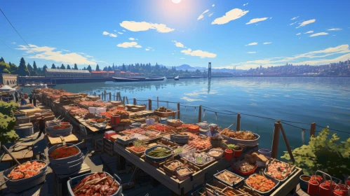 City Fish Market on a Sunny Day - Urban Scene