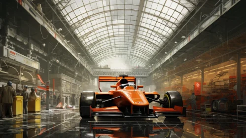 Formula 1 Racing Car in Modern Glass Building