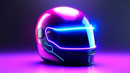 Futuristic Motorcycle Helmet with Neon Lights - Safety Concept AI Image