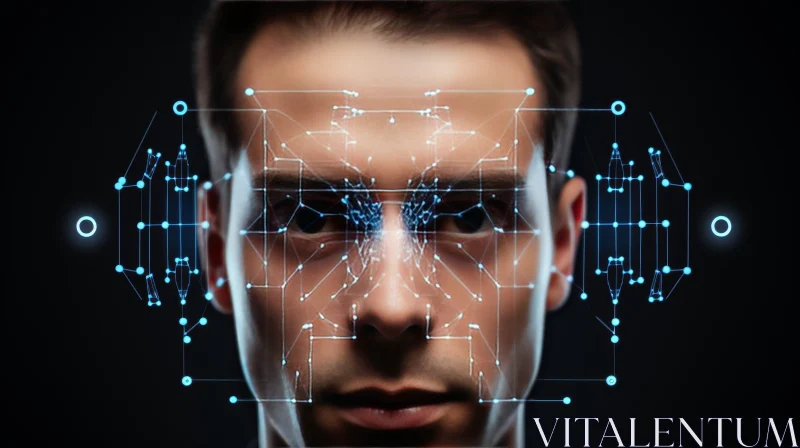 Futuristic Portrait with Glowing Circuit Board Pattern AI Image
