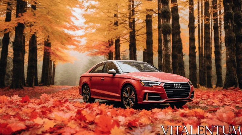 Impressive Audi Car in Autumn Forest Scenery with Bold Color Blocks AI Image