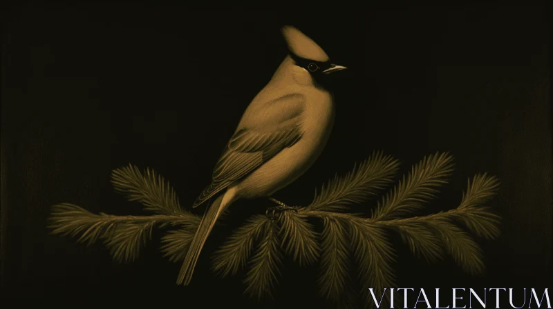 Monochromatic Realistic Bird Portraiture on Pine Tree Branch AI Image