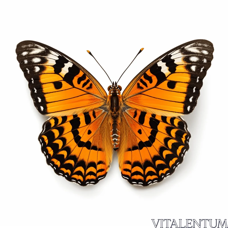 Orange and Black Butterfly in Aerial View on White Background AI Image