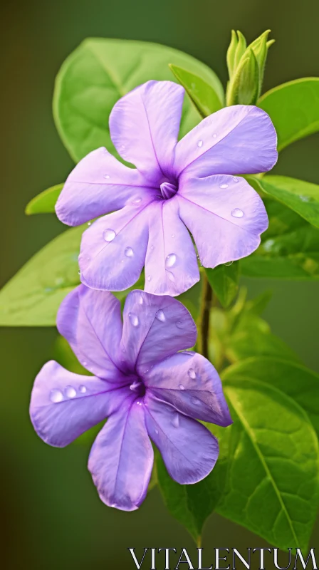 Purple Flowers with Water Droplets - A Display of Vibrant Colorism AI Image