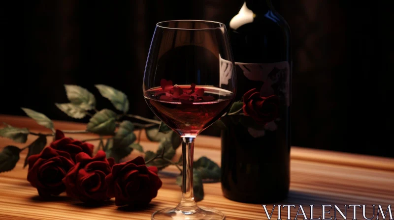 Red Wine and Rose Petals Still Life Composition AI Image