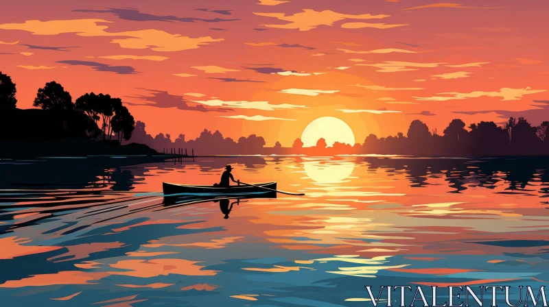 Tranquil Sunset Lake Scene AI Image