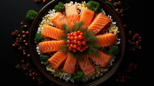 Delicious Salmon Sashimi with Rice and Dill