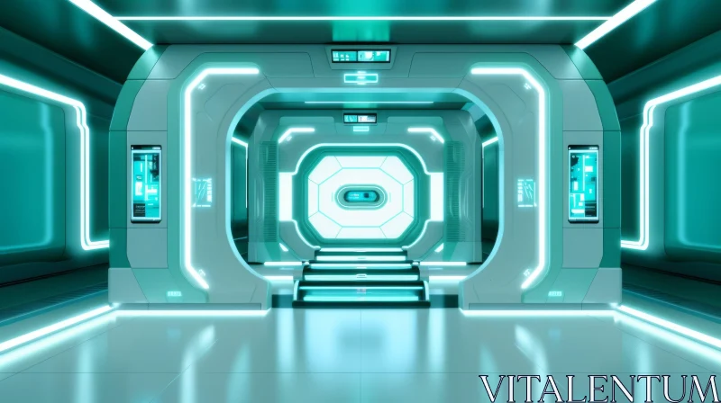 Futuristic Spaceship Corridor 3D Rendering AI Image