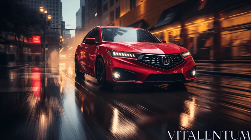 Red Acura ILX 2019 in a City Night - Realistic Still Life with Dramatic Lighting AI Image
