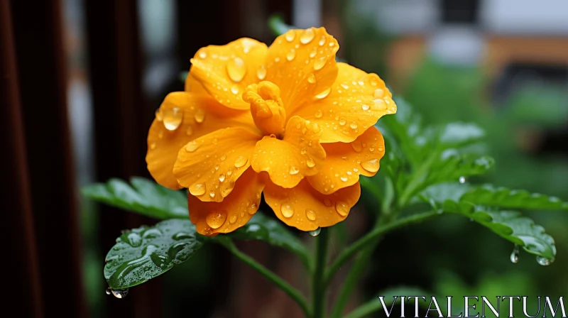 Captivating Yellow Flower with Water Droplets in Traditional Vietnamese Style AI Image