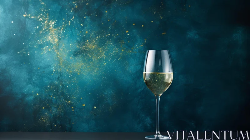 Luxurious Champagne Glass on Dark Blue Background AI Image