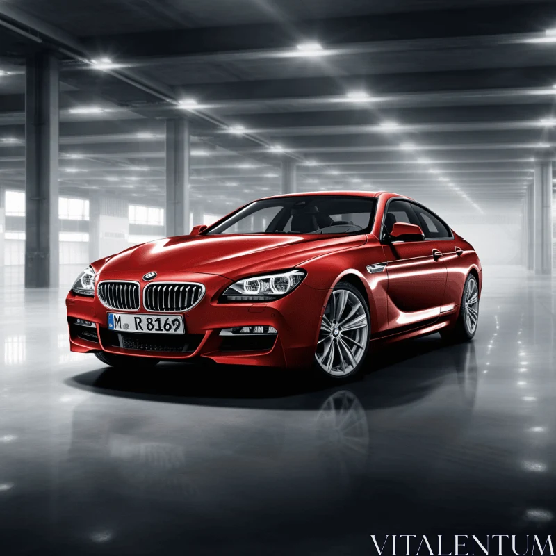 Red BMW 6 Series Parked Inside Building | Dramatic Lighting AI Image