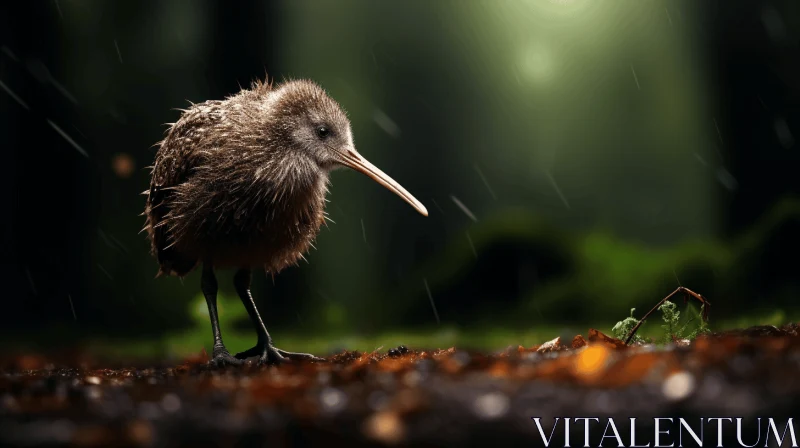 Cute Kiwi Bird on a Rainy Day - Capturing Nature's Essence AI Image