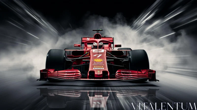 Red Formula 1 Car Speeding Through Smoke AI Image