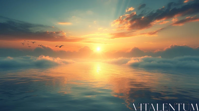 Tranquil Sunset Seascape - Serene Ocean Landscape AI Image