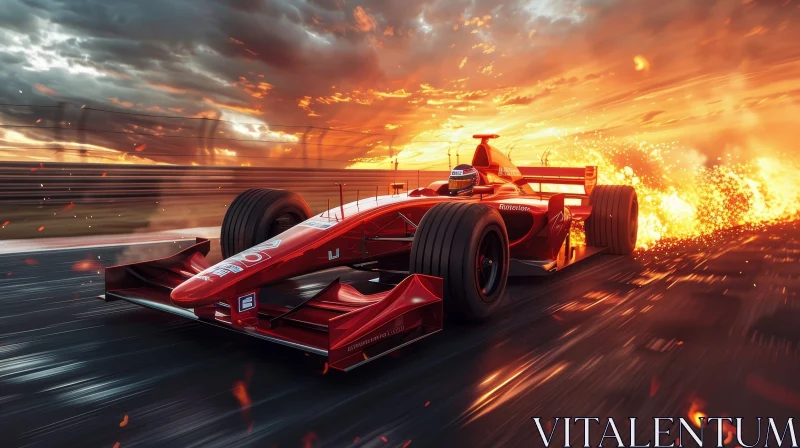 Exciting Formula 1 Car Racing at Sunset AI Image