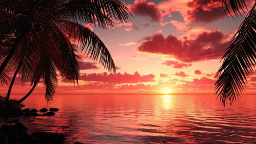 Tranquil Tropical Beach Sunset Photo