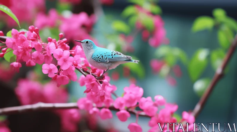 Azure Bird on Blossoming Tree: A Study in Dotted Art AI Image