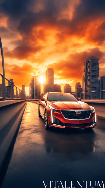Cadillac CT2 Driving Through City Skyline at Sunset | National Geographic AI Image