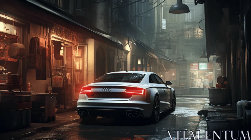 Captivating White Audi A5 Car in a Dark City Street AI Image