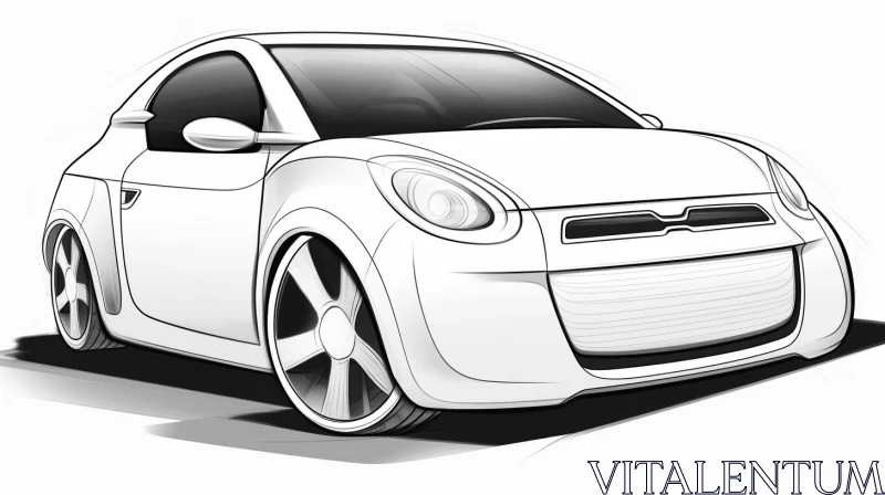 Meticulously Drawn White Car with Wheels - Cartoon Illustration AI Image