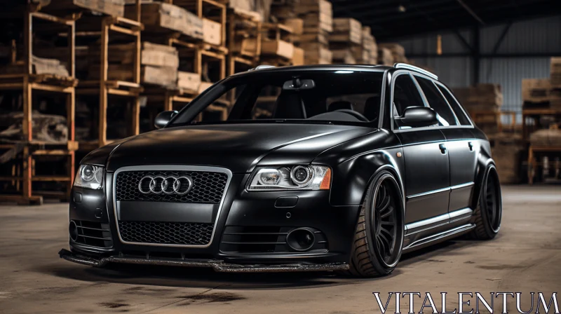 Black Audi in Storage Warehouse | Strong Facial Expression | Intricate Layering AI Image