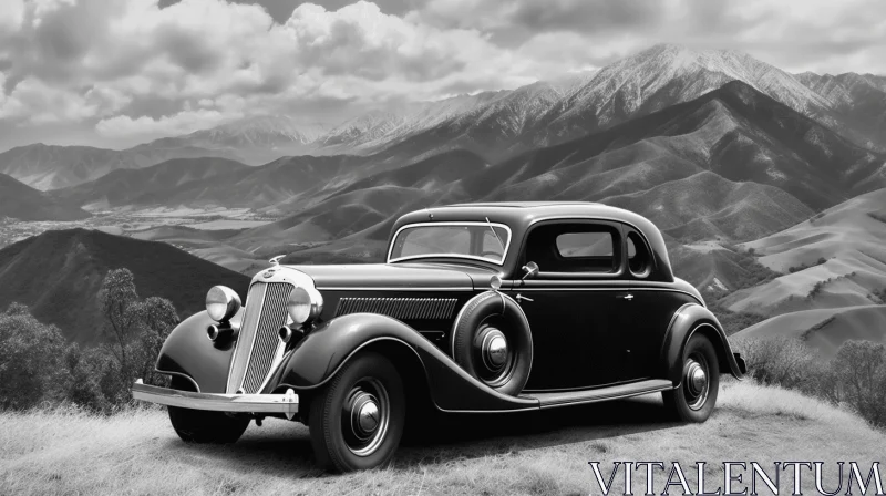 Captivating Vintage Car in the Mountains: Art Deco Elegance AI Image
