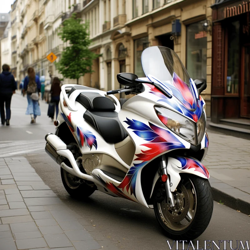 Colorful Painted Motorcycle on City Street - Exotic Transportation AI Image