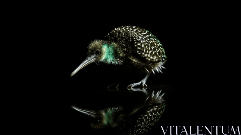 Dark Emerald Kiwi Reflection: A Wildlife Portrait AI Image