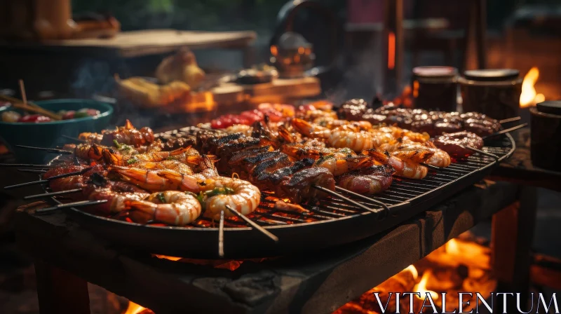 Delicious Barbecue Meal on Large Grill AI Image